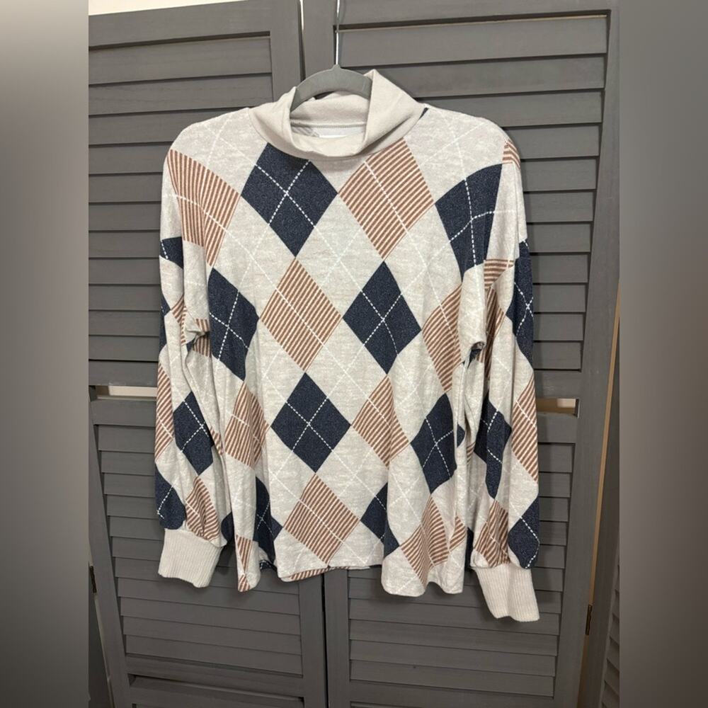 Maurices Women's Mock Neck Sweater - Cream, Brown, and Charcoal Size M